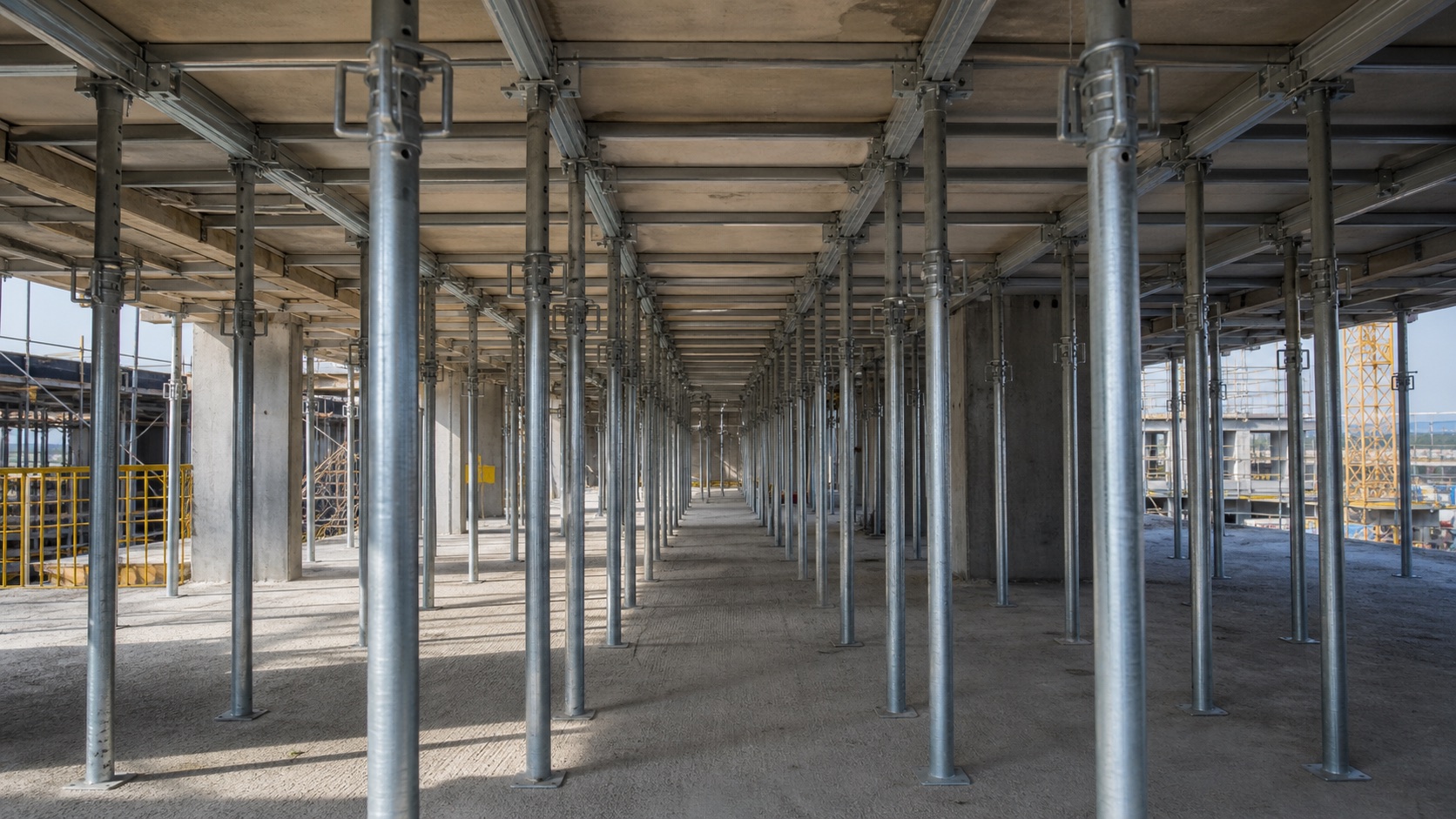 Steel props supporting a formwork slab